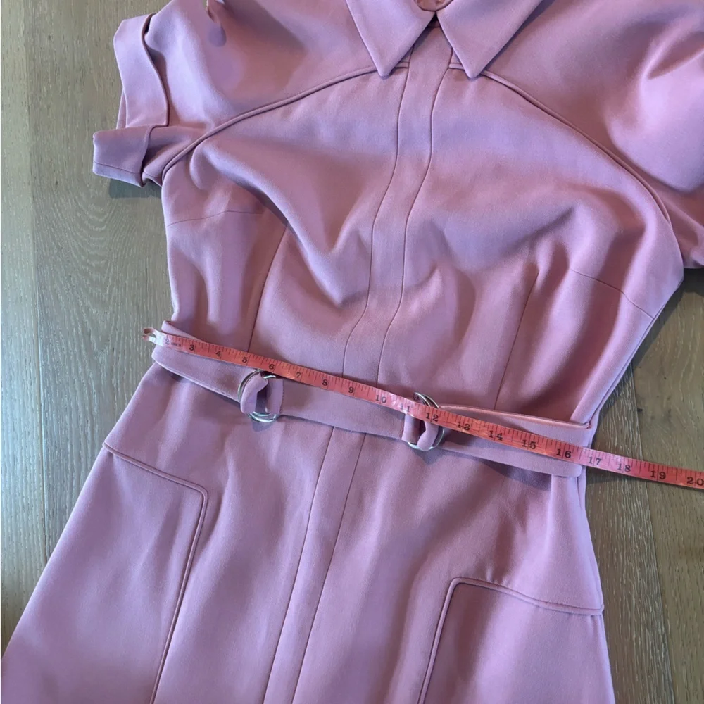 KAREN MILLEN Compact Stretch Tab Detail Full Skirted Midi Dress Dusty Pink NWT - Picture 12 of 15